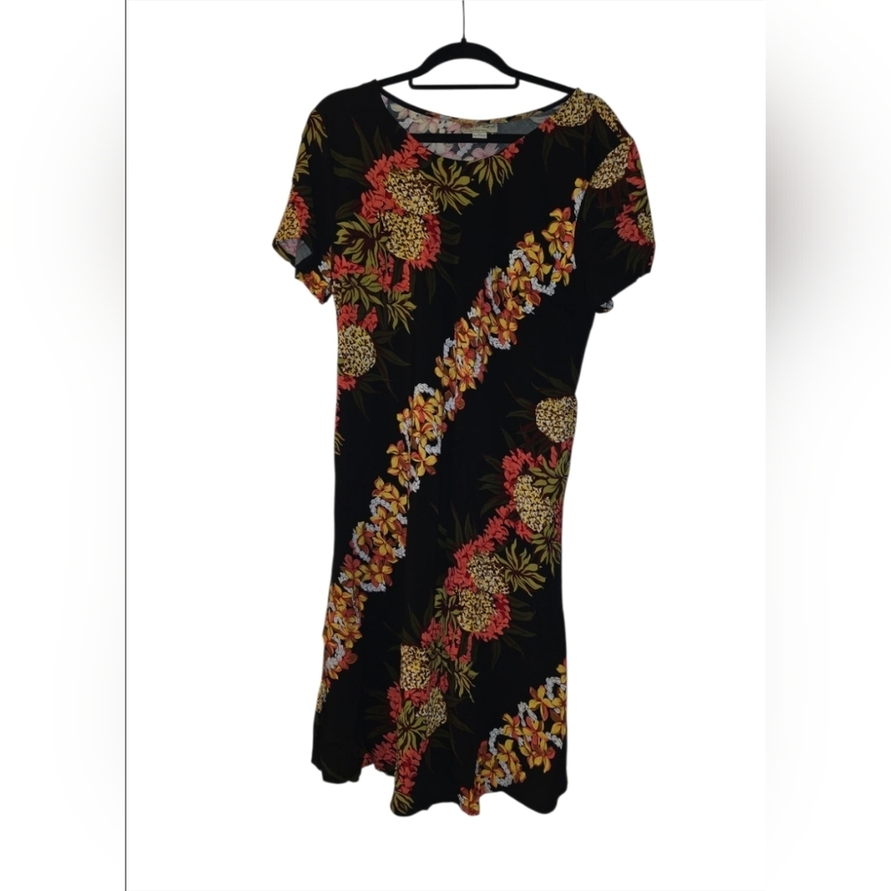 Chatties Black Dress with Red and Yellow Floral Design